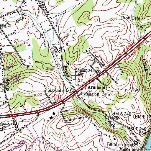 Topographic Map of England-Legg Cemetery, TN