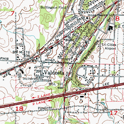 Topographic Map of Valdosta, AL