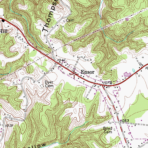 Topographic Map of Ensor, TN