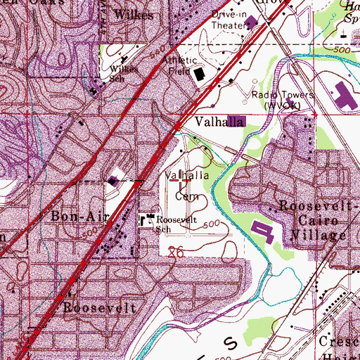 Topographic Map of Valhalla Cemetery, AL