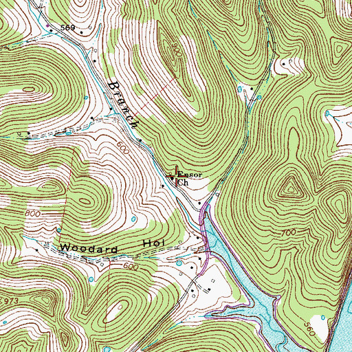 Topographic Map of Ensor Church, TN