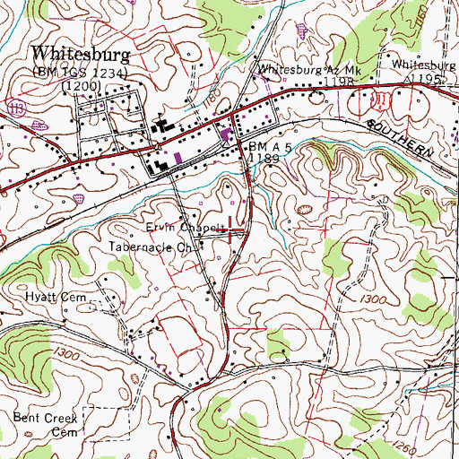 Topographic Map of Ervin Chapel, TN