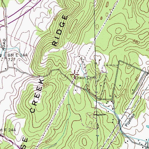 Topographic Map of Erwin Cemetery, TN