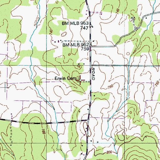 Topographic Map of Erwin Cemetery, TN