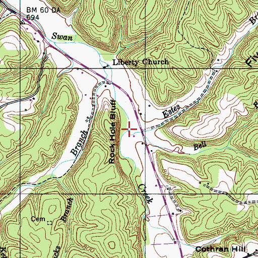 Topographic Map of Estes Branch, TN