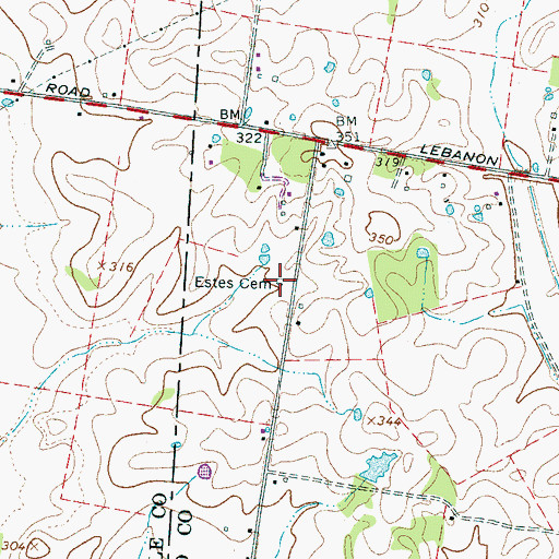 Topographic Map of Estes Cemetery, TN
