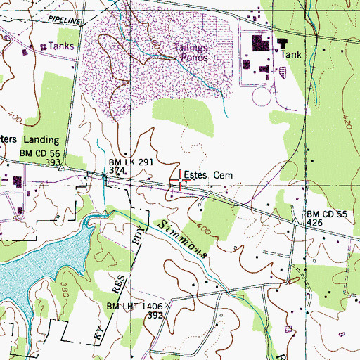 Topographic Map of Estes Cemetery, TN