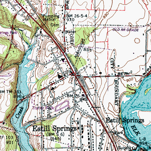 Topographic Map of Estill Springs, TN