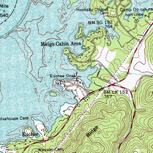 Topographic Map of Euchee Dock, TN