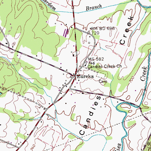Topographic Map of Eureka, TN