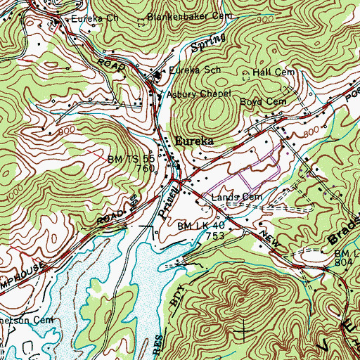 Topographic Map of Eureka, TN