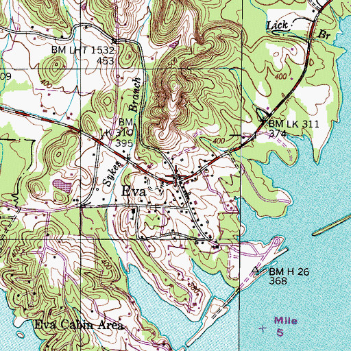 Topographic Map of Eva, TN