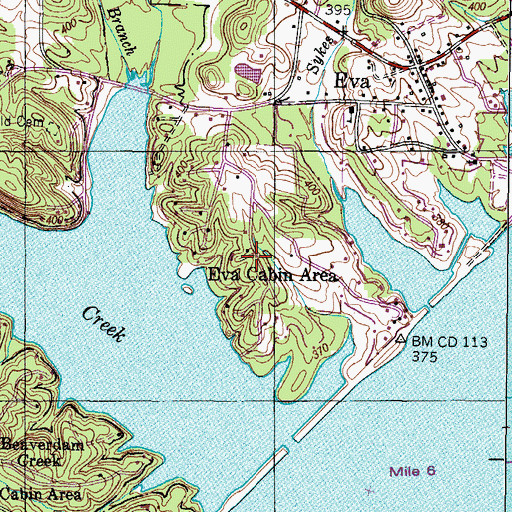 Topographic Map of Eva Cabin Area, TN