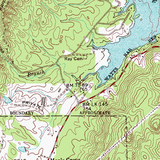 Topographic Map of Evans Branch, TN