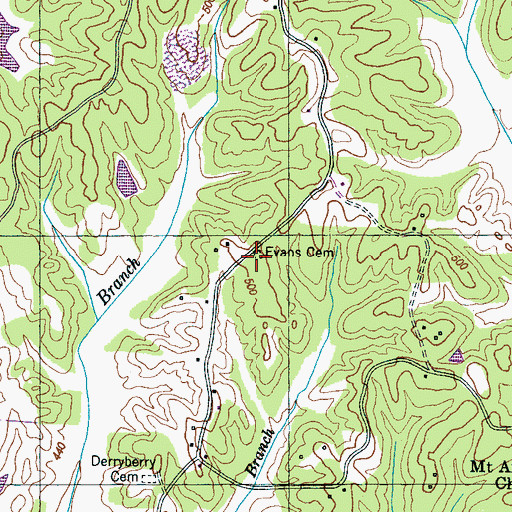 Topographic Map of Evans Cemetery, TN