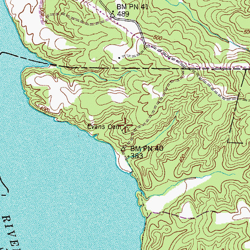 Topographic Map of Evans Cemetery, TN