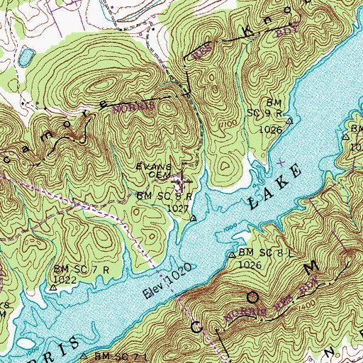 Topographic Map of Evans Cemetery, TN