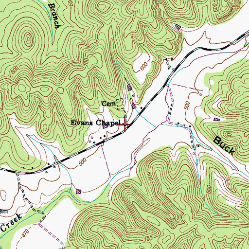 Topographic Map of Evans Chapel, TN