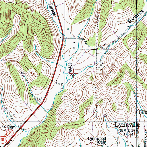 Topographic Map of Evans Hollow, TN