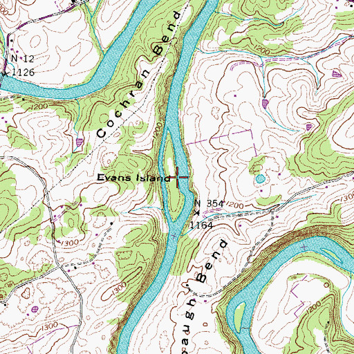 Topographic Map of Evans Island, TN