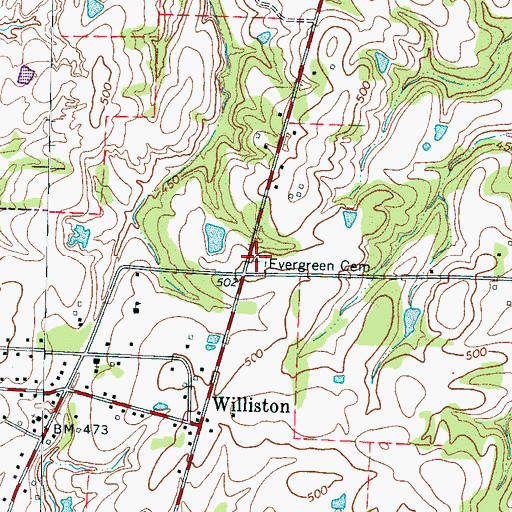 Topographic Map of Evergreen Cemetery, TN