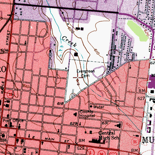 Topographic Map of Evergreen Cemetery, TN