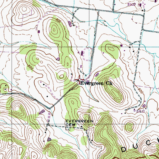 Topographic Map of Evergreen Church, TN