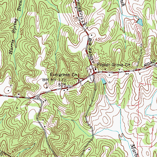 Topographic Map of Evergreen Church, TN