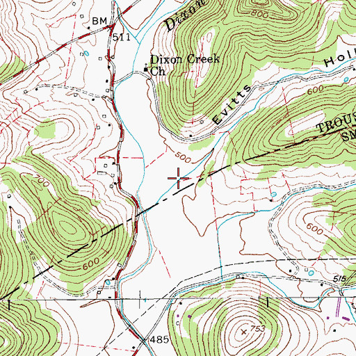 Topographic Map of Evitts Hollow, TN