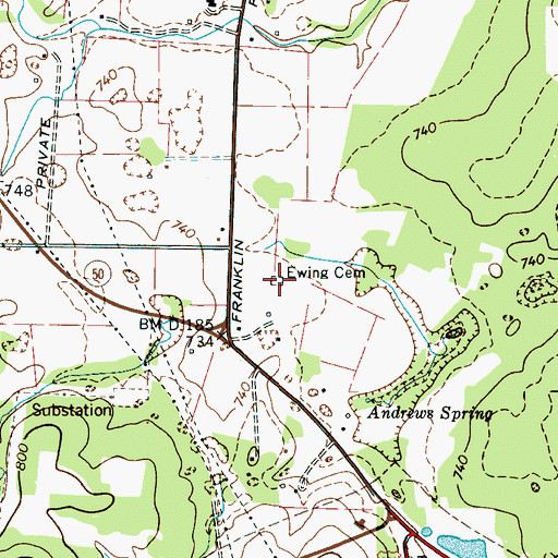 Topographic Map of Ewing Cemetery, TN