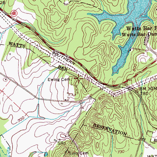 Topographic Map of Ewing Cemetery, TN