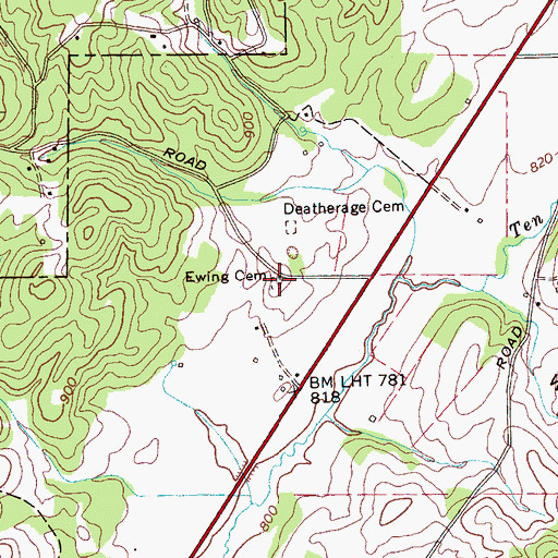 Topographic Map of Ewing Cemetery, TN