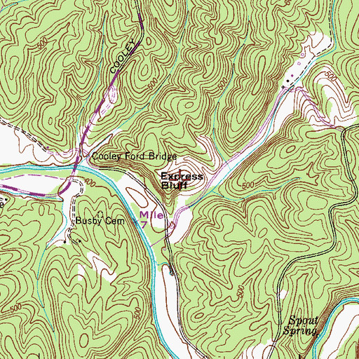 Topographic Map of Express Bluff, TN