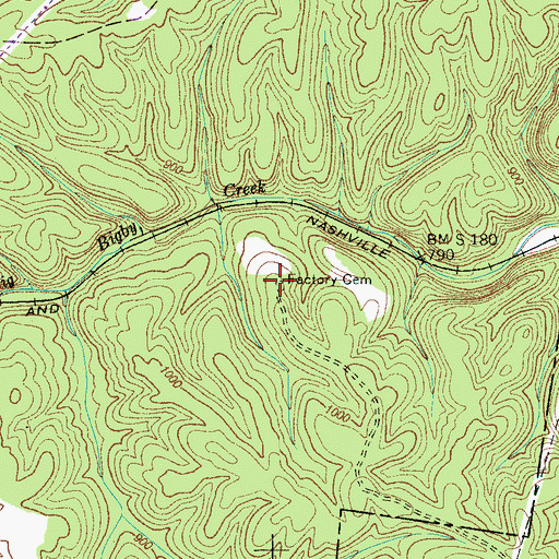 Topographic Map of Factory Cemetery, TN