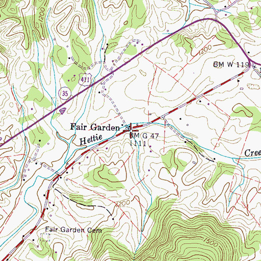 Topographic Map of Fair Garden, TN