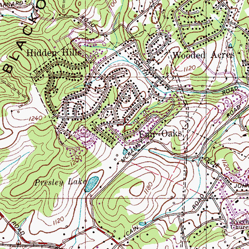 Topographic Map of Fair Oaks, TN