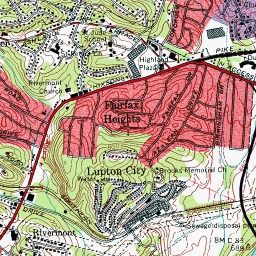 Topographic Map of Fairfax Heights, TN
