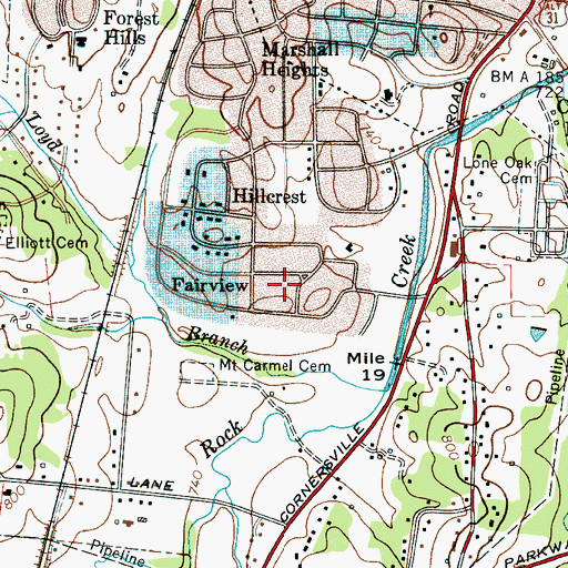 Topographic Map of Fairview, TN