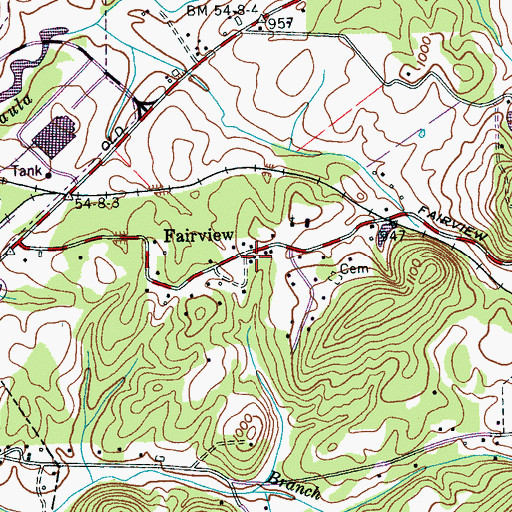 Topographic Map of Fairview, TN