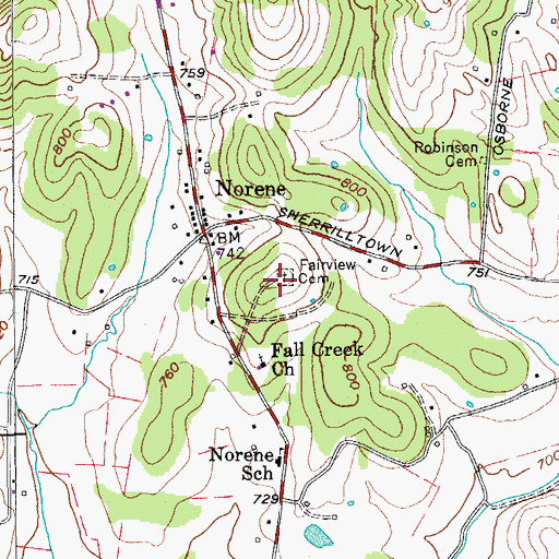 Topographic Map of Fairview Cemetery, TN