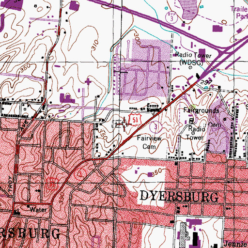 Topographic Map of Fairview Cemetery, TN
