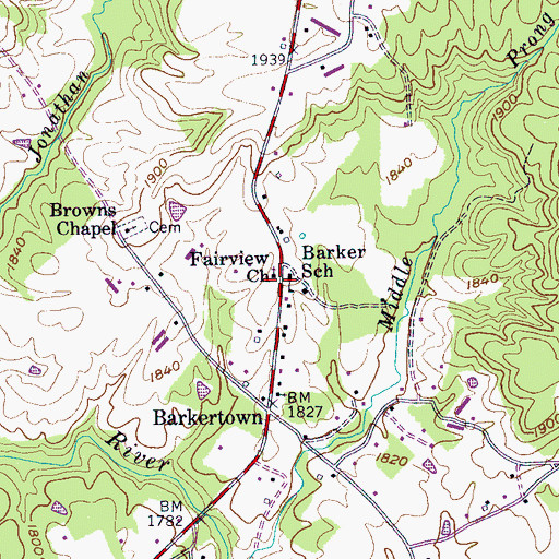 Topographic Map of Fairview Church, TN