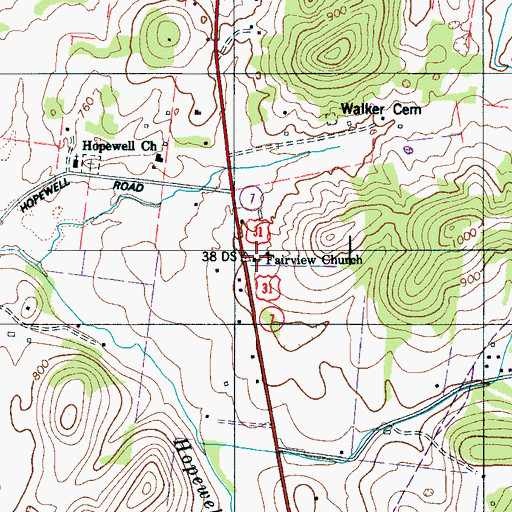 Topographic Map of Fairview Church, TN