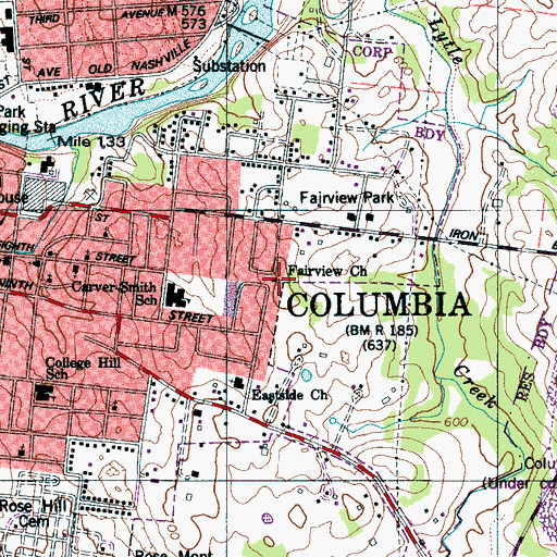 Topographic Map of Fairview Church, TN