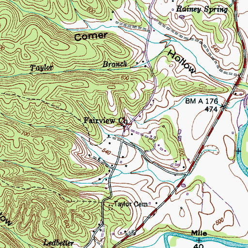 Topographic Map of Fairview Church, TN