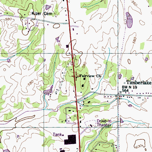 Topographic Map of Fairview Church, TN