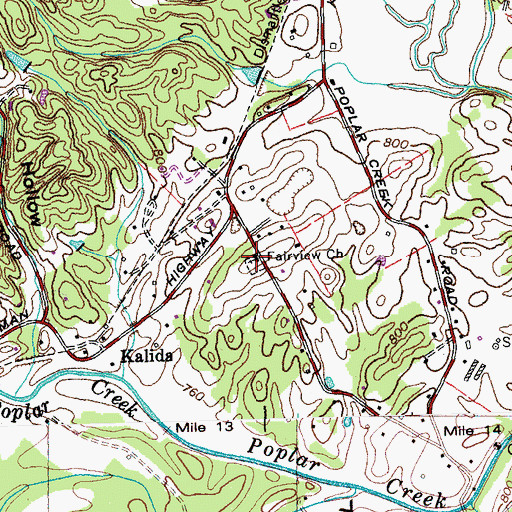 Topographic Map of Fairview Church, TN