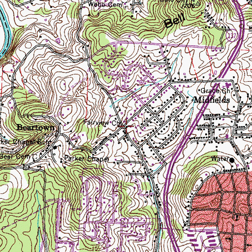 Topographic Map of Fairview Church, TN