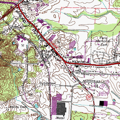 Topographic Map of Fairview School, TN