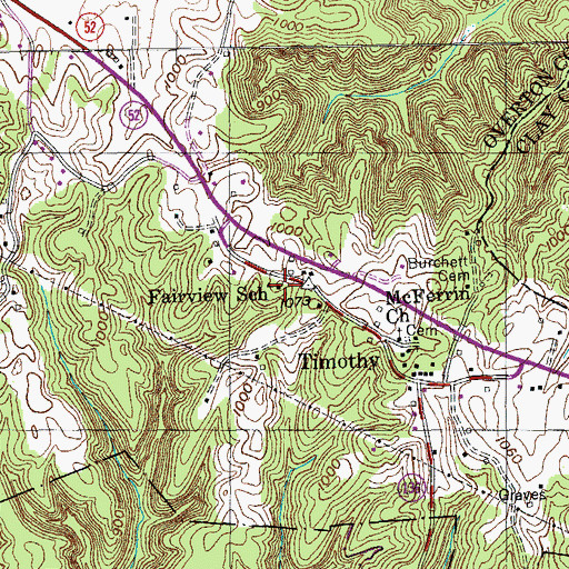 Topographic Map of Fairview School, TN